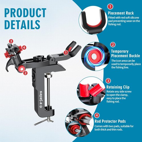 Heavy Duty Fishing Rod Holders for Boat, Clamp Fishing Pole Holders for Boat | 360 Adjustable, Quick-Release Detachable Head | Offshore & Inshore Fishing Boat Gear Accessories| Fits All Boat