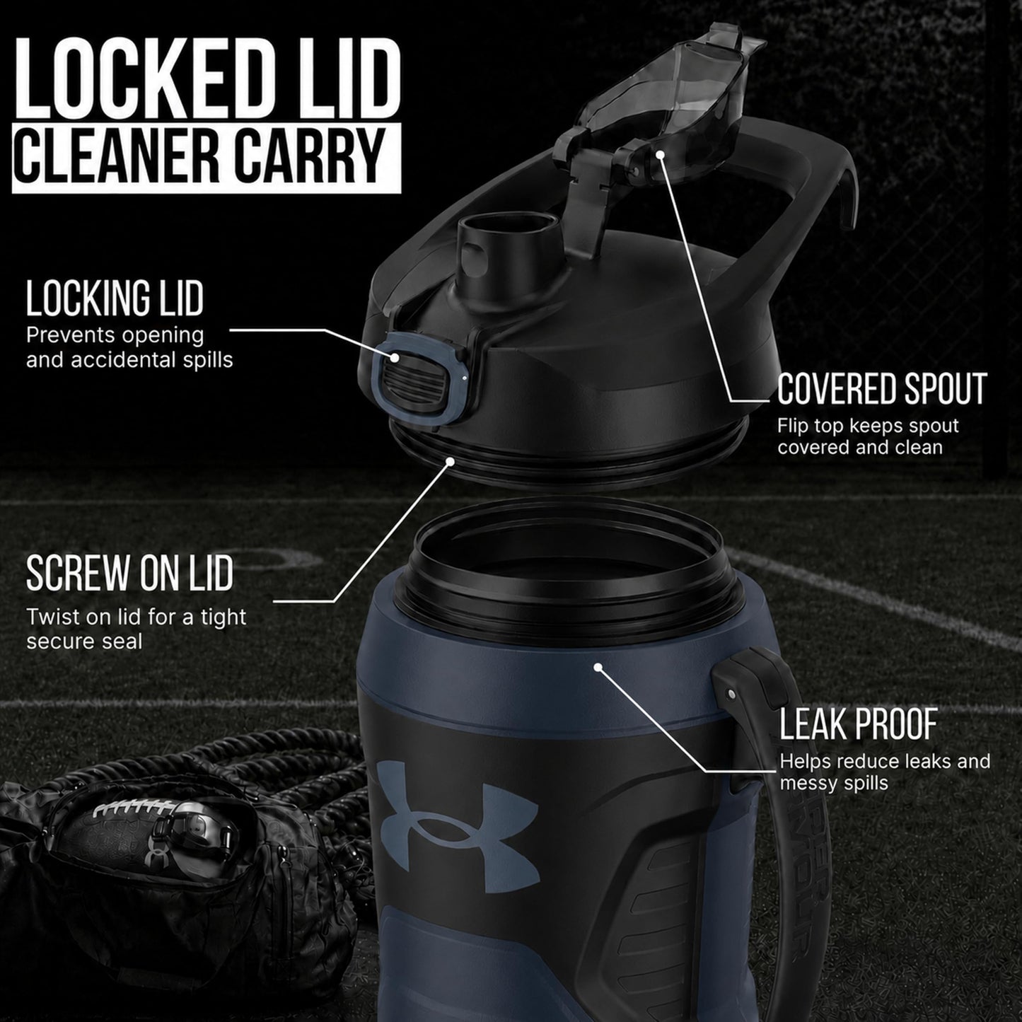 Under Armour Insulated Water Bottle with Handle & Fence Hook, Half Gallon Sports Water Jug, Leak-Resistant & BPA-Free for Baseball, Football & Gym - Penta Pink/Black, 64oz