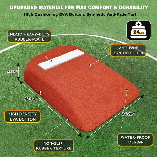 NaxKizo 2025 Upgraded Portable Pitching Mound for Baseball, Pitchers Mound Baseball with High Density EVA Bottom and Antifade Turf, 42 x 34 x 5 Inch Youth Pitching Mound