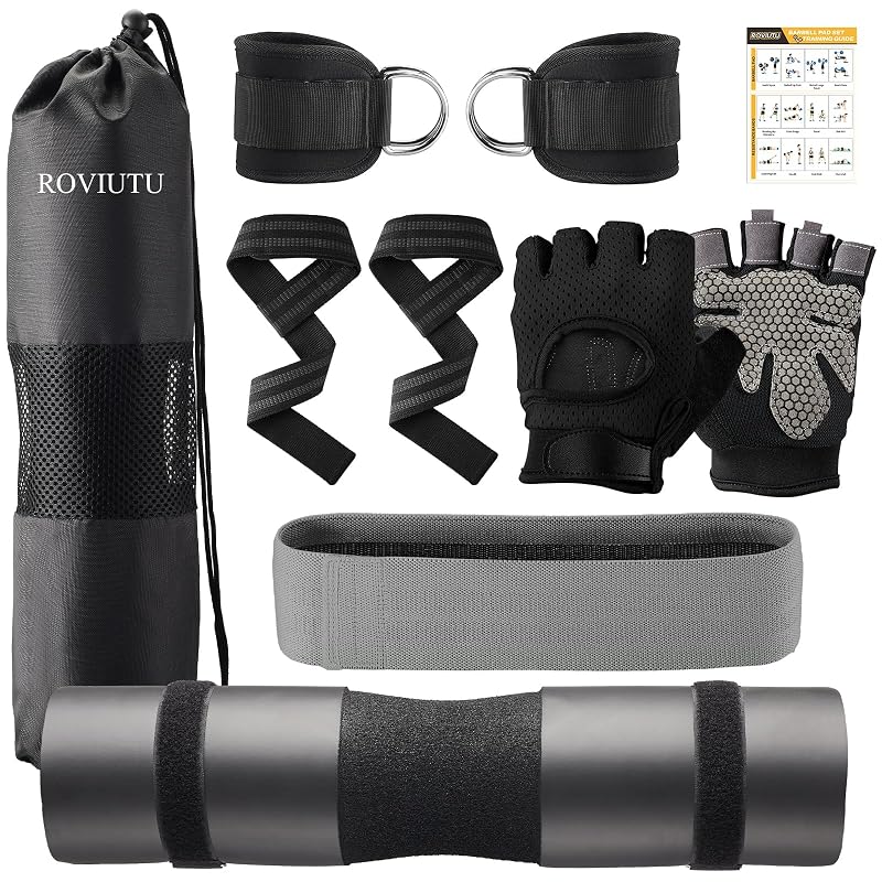 Barbell Pad Set with Gloves for Hip Thrust, Squat, Lunges - Black, Medium Glove