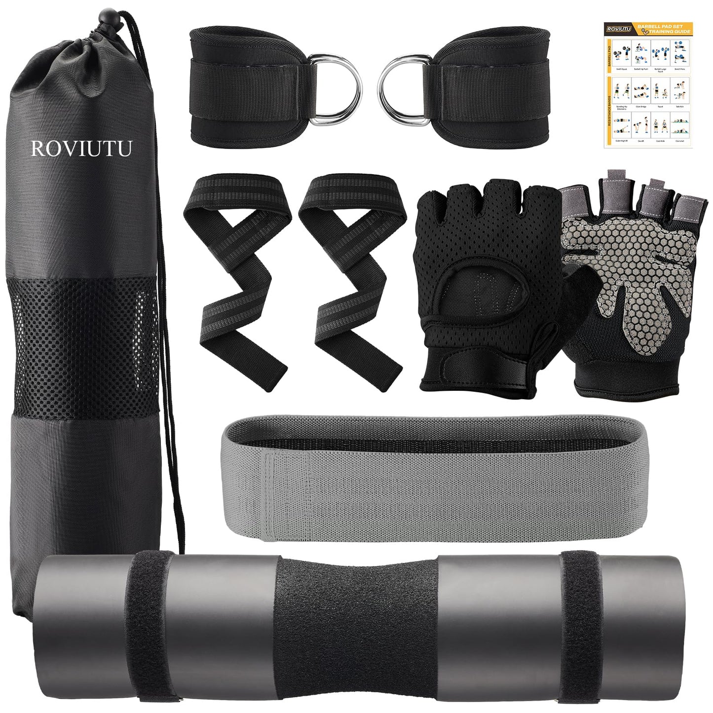 Barbell Pad Set,10 Pcs Barbell pads For Hip Thrust Squat & Lunges Support,With 2 Workout Ankle Straps, 2 Workout Gloves, 2 Gym Straps Weight Lifting, Resistance Bands,Olympic Bar Pad,Carry Bag (Black,Small-Gloves)
