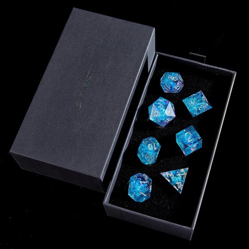 FugaCity DND Dice Set,Liquid Core Handmade Sharp Edge 7 Piece Resin Dice-Dungeons and Dragons Polyhedral Dice Set, D&D Dice Set with Gift Dice Case for RPG MTG Table Games （