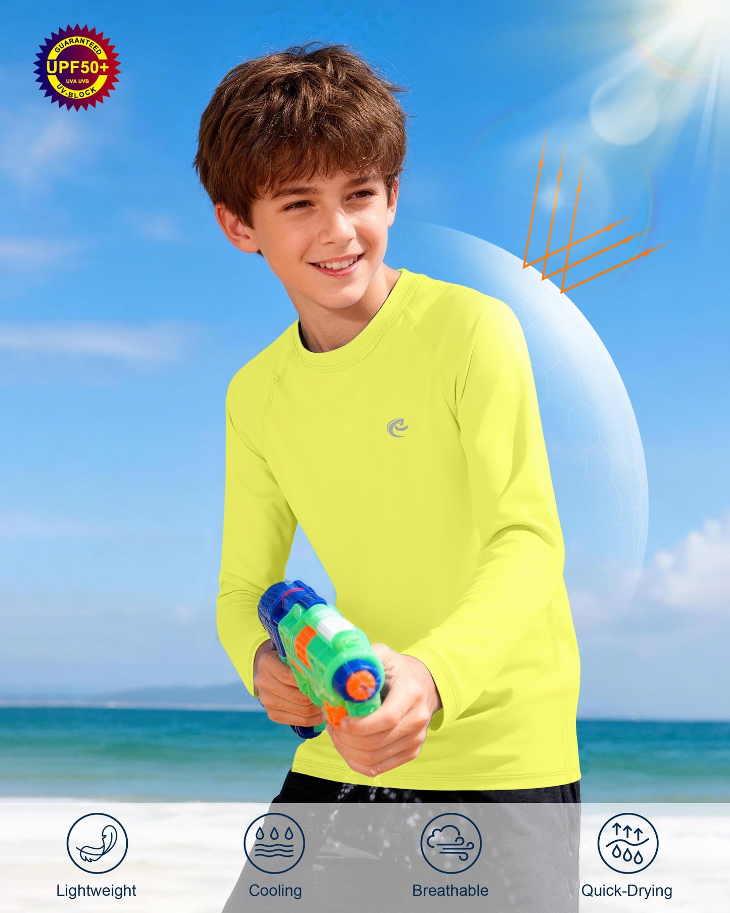 Boys UPF 50+ Swim Shirt Long Sleeve, 1 or 2 Pack UV Sun Protection Rash Guard, Youth Kids SPF Water Shirts for Beach Surf