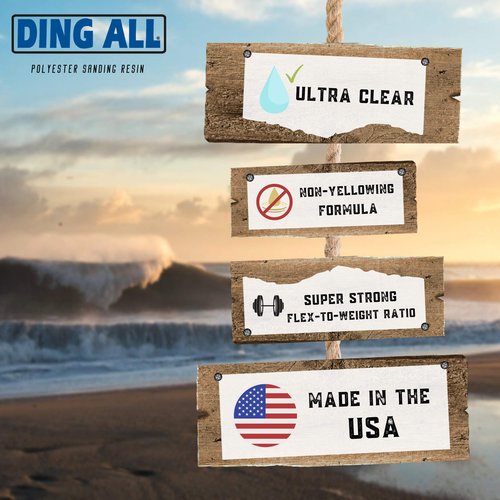 Ding All Polyester Sanding Resin with Catalyst - Smooth and Non-Tacky Product for Surfboard Repairs - 8 oz