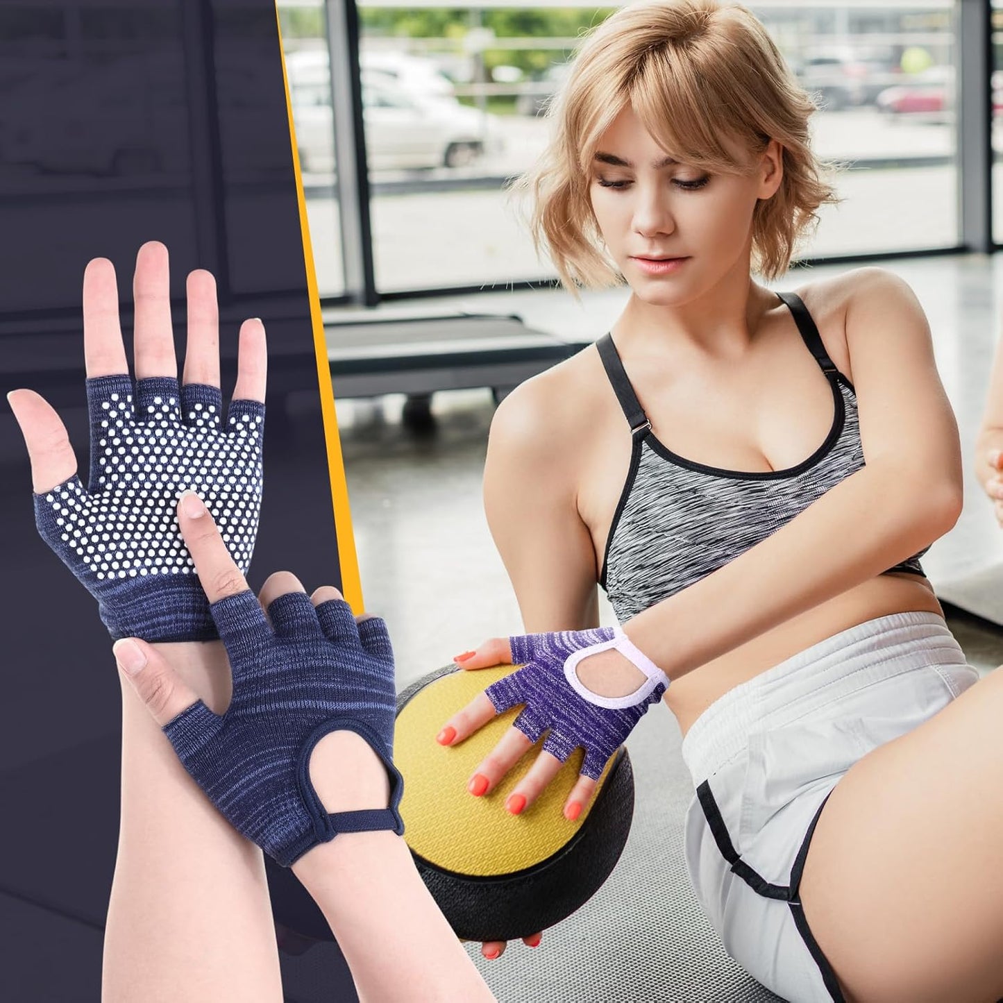 3 Pairs Silicone Yoga Gloves for Women Non Slip Fingerless Pilates Gloves for Gym Exercise Workout Weight Training Mitten One Size Fits Most Women Men