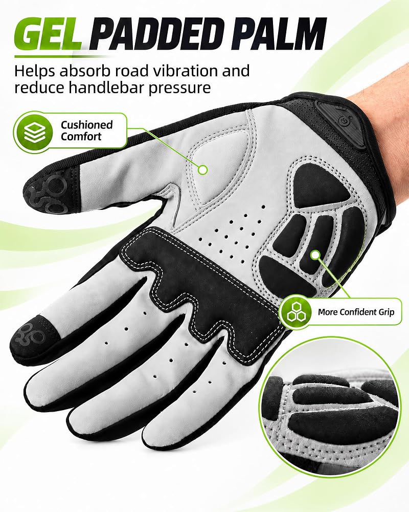 ROCKBROS Full-Finger Cycling Gloves with Gel Pad – Breathable, Touchscreen, Unisex (US XL / Asian XXL) – Black