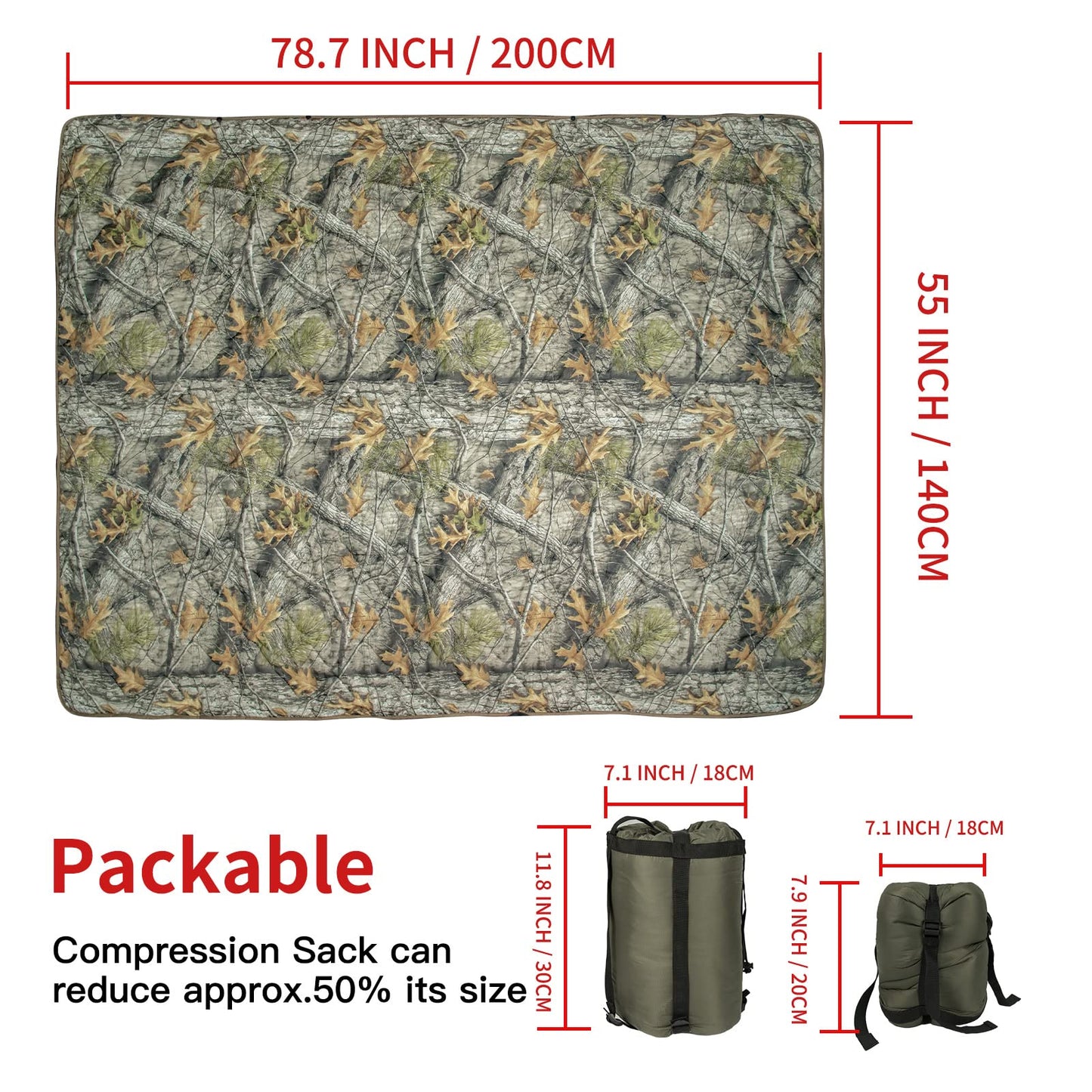 LOOGU Super Camo Blanket Waterproof Poncho Liner for Outdoor Camping, Hiking, Hunting, Survival, Backpacking, Picnicking, Fishing Trips