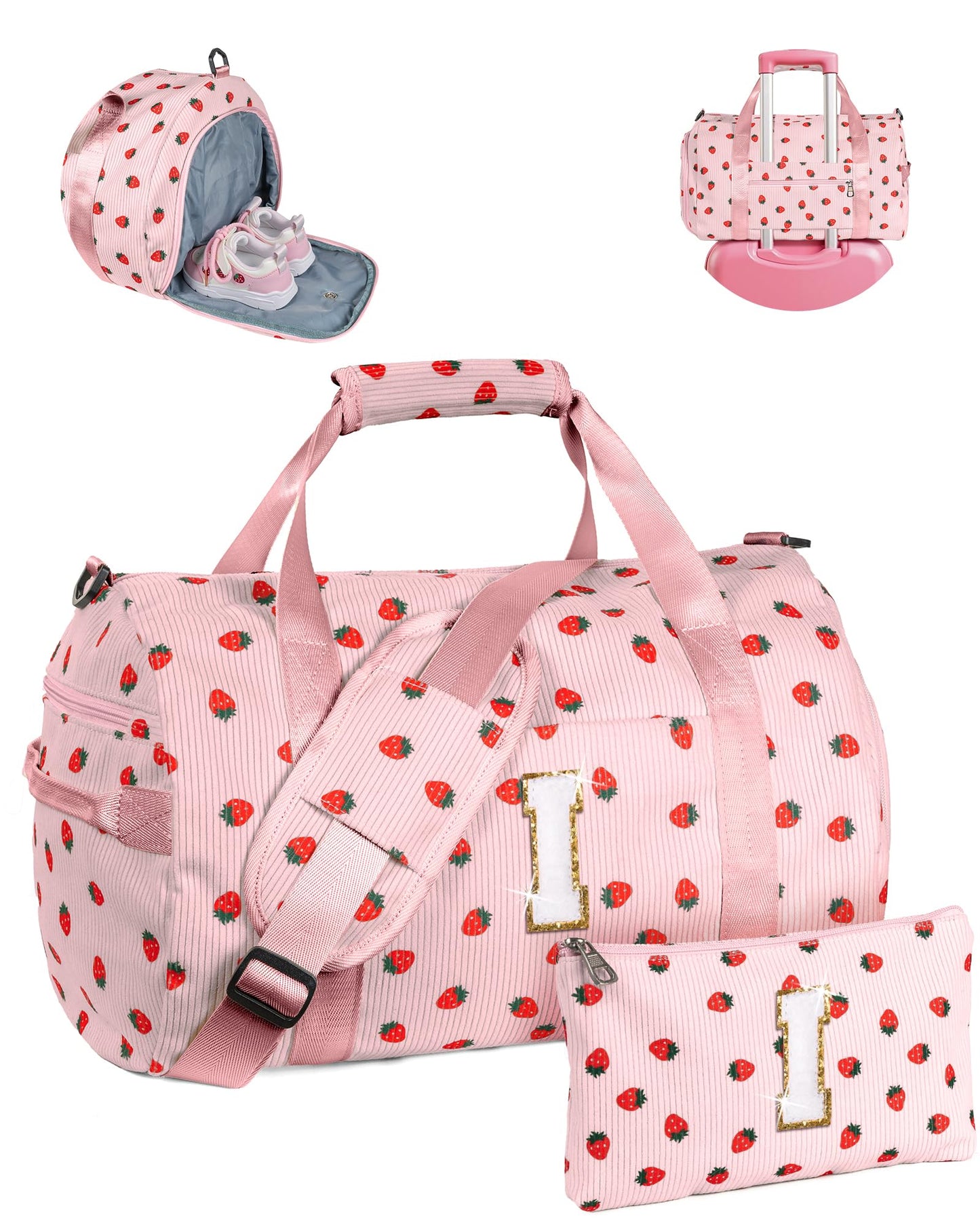 Vogewood Birthday Gifts for Granddaughter, Girls Gym Bag, Kids Personalized Weekend Duffel Bags with Shoe Compartment, Initial Travel Tote with Makeup Bag, Gift for Cheerleader Girl (Letter I)