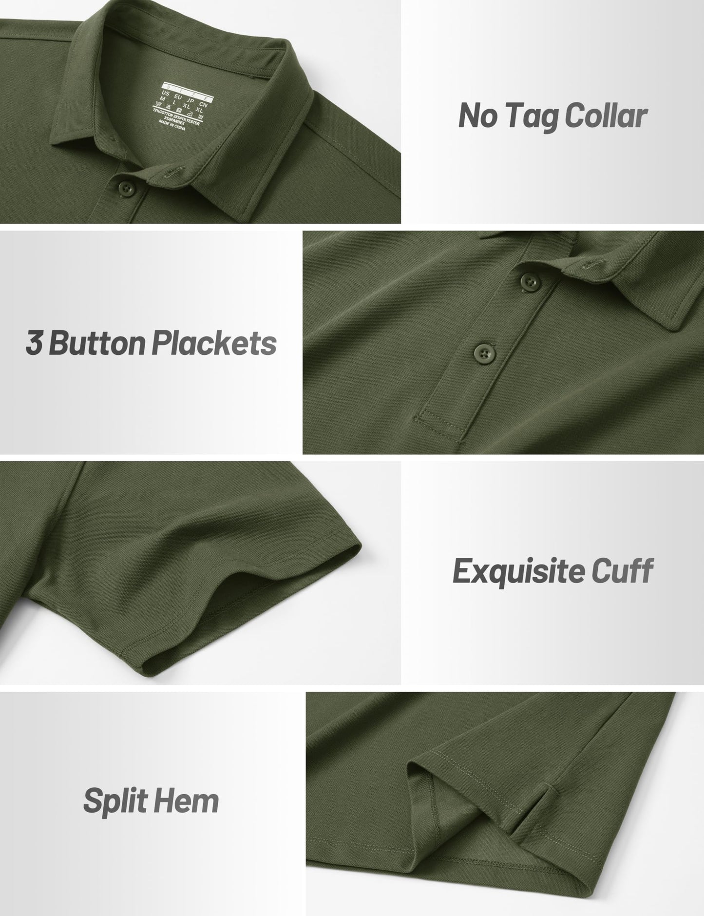 Cotrasen Polo Shirts for Men Cotton Short Sleeve 3 Buttons Classic Fit Casual Performance Soft Cooling Golf Tee Shirts Army Green XL