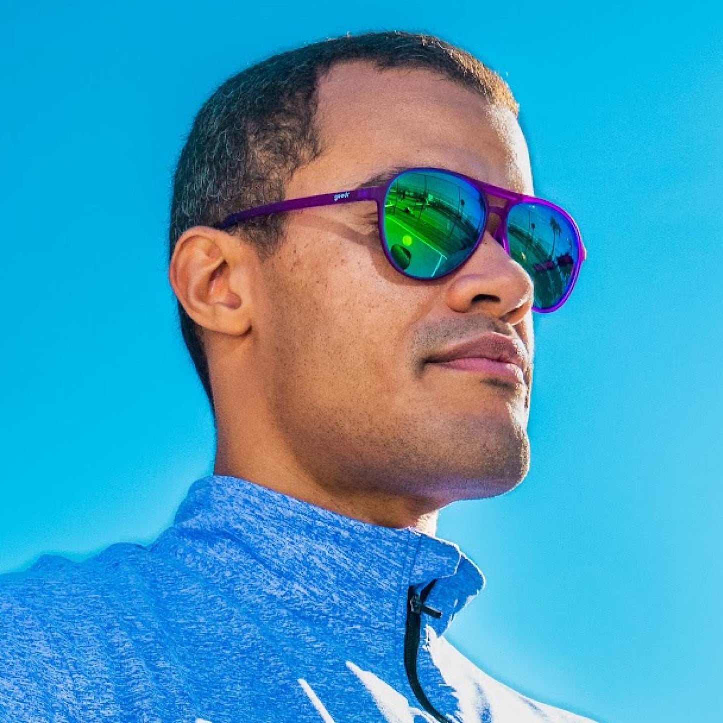 goodr It's Octopuses, Not Octopi Polarized Aviator Sunglasses, Large Sized (Mach G), Puple Frame with Green Mirrored Reflective Lenses, UV400 Protection, No Slip, No Bounce