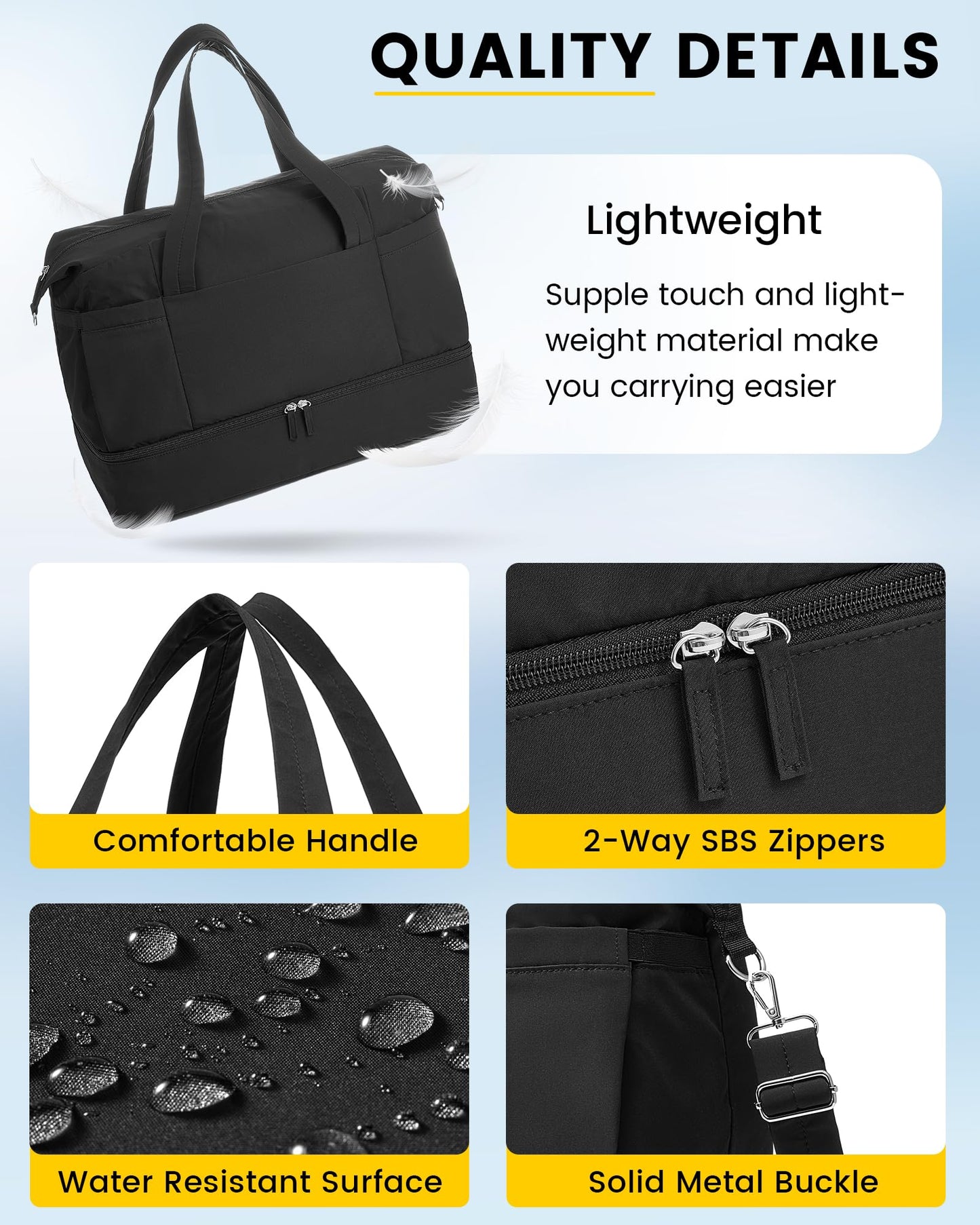 Vorspack Duffle Bag for Travel - 30L Gym Bag for Women Men Personal Item Travel Bag with Shoe Pocket Toiletry Bag Lightweight Carry On Bag for Weekender Overnight Sports - Black