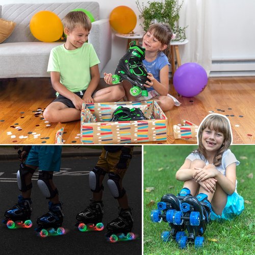 Kids Roller Skates for Boys - Blue for Big Kids Age 7 8 9 10 - Adjustable All Light up Wheels Indoor Outdoor Sports Birthday Gift for Son and Grandson