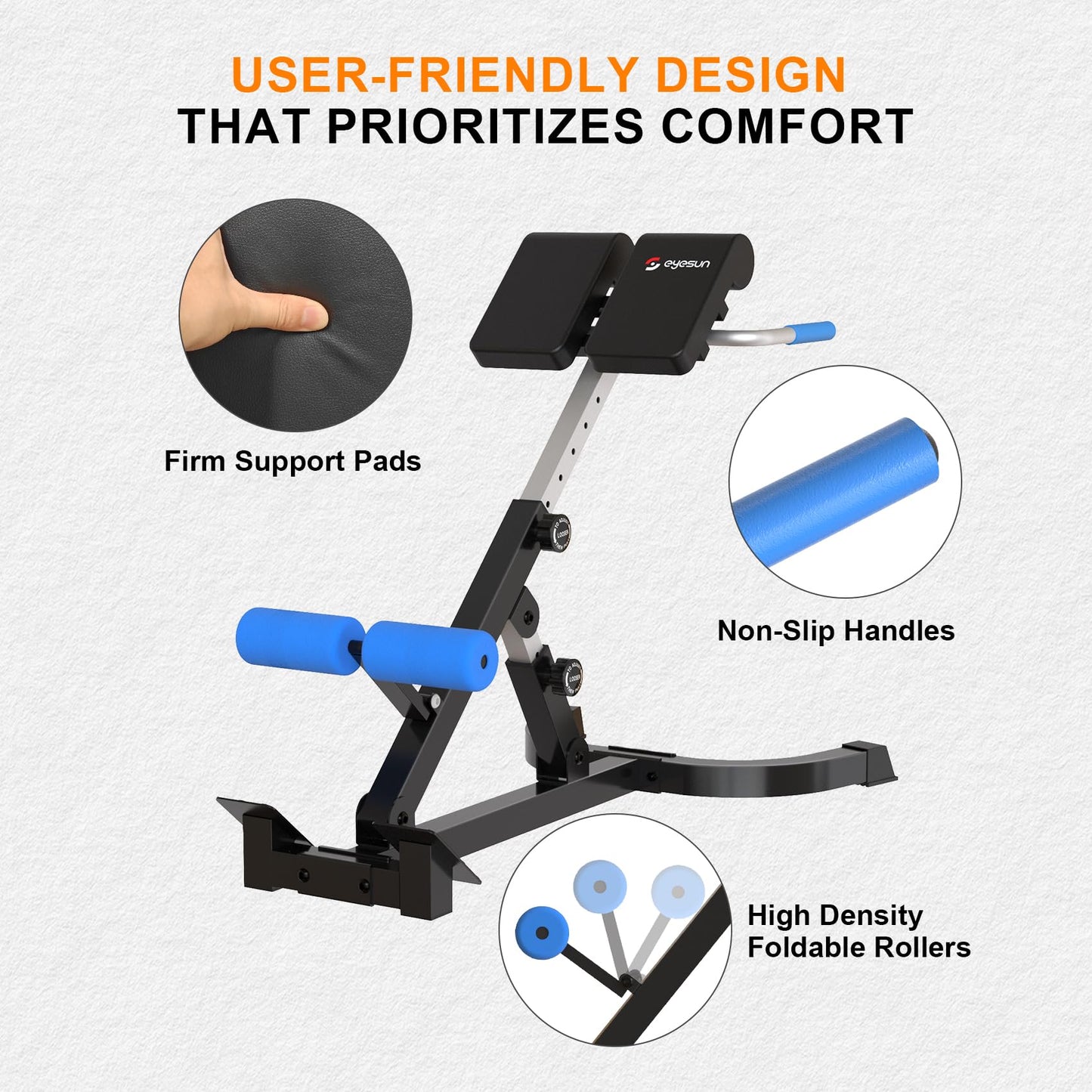 Foldable Back Extension Machine, Roman Chair, Adjustable Ab Back Extension Machine,Core Strength Trainer,Back Exercise Machine for Glute,Ab Workouts,Full All-in-One Body Workout&Home Gym Fitness（Blue）