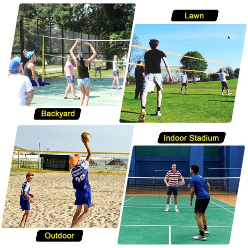 Volleyball/Badminton Pole & Nets Package for Backyard, Adjustable Height 5-7FT Volleyball Poles with Stable Base,Portable Indoor or Outdoor Heavy Duty Badminton Pole for Adults Youth ﻿School