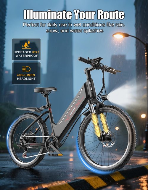 PIKABIKE F26 Electric Bike for Adults, 1500W Motor Peak Ebike, Max 65Miles 28MPH, 26" Electric Mountain Bike, 480Wh Removable Battery E Bike, 7-Speed & Front Suspension, Electric Bicycle for Commute