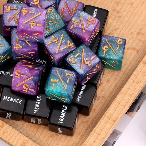 48pcs Abilities Keywords Counter Dice, Acrylic Creature Stats Buff Loyalty Dice Tokens Set Magic Life Counters for MTG TCG Card Gaming Accessories with Velvet Bag, Gathering Party Table Games