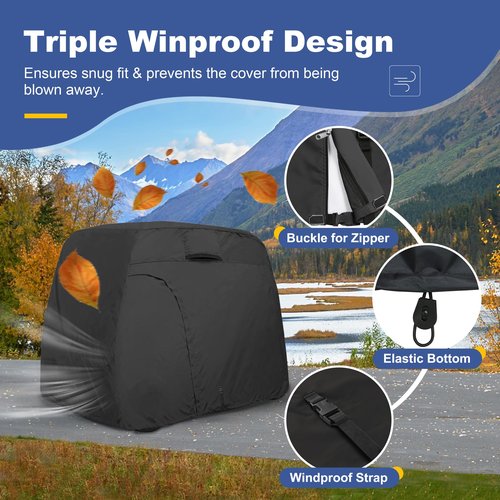 Explore Land 600D Waterproof Golf Cart Cover Fits for Most Brand 4 Passengers Car (Black)