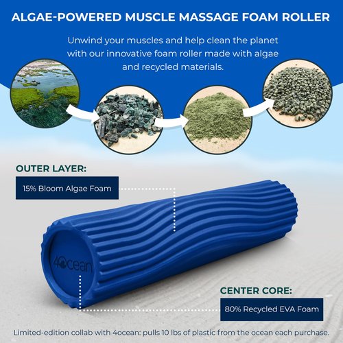 Oceanfoam x 4ocean Tidal Roller (Royal Blue) – Limited Edition Muscle Roller for Back Pain & Yoga - High Density Foam for Physical Therapy - Textured for Deep Tissue Massage - Full Size, 20" x 5"