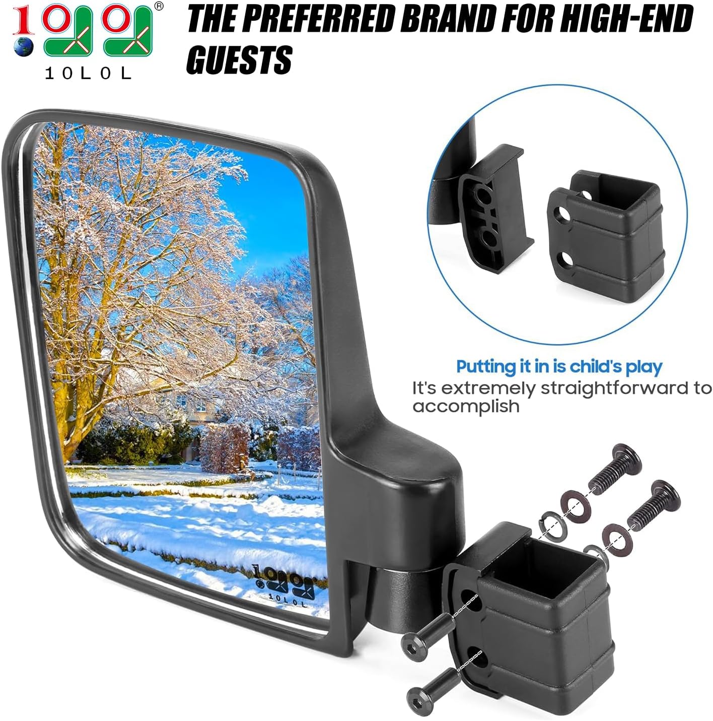 10L0L Golf Cart Mirrors, No Drilling 180 Degree Rotation & Foldable-HD Shatterproof Glass Mirrors for Golf Cart Club Car EZGO and Other, No Drilling Side Mirror & Rear View Mirror Kit