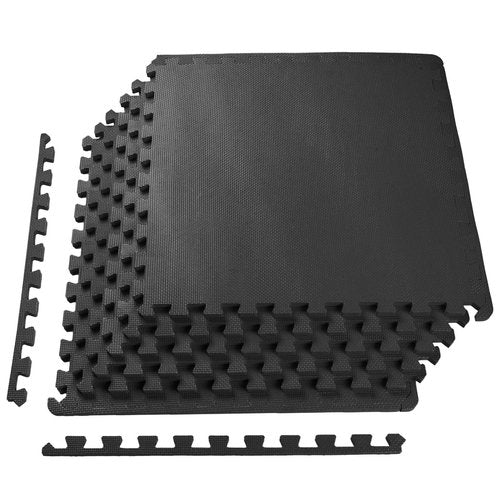 Exercise Mat with EVA Foam Interlocking Tiles for MMA, Exercise, Gymnastics and Home Gym Protective Flooring, 24 x 24 inches, 1/2 Inch Thick, Black, for Home Gym (Black, 24 Square Feet)