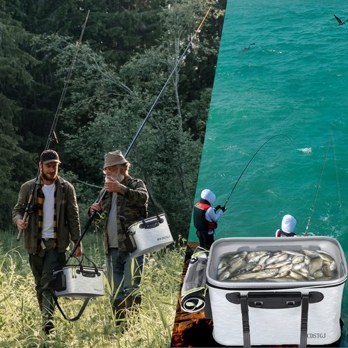 WHCDSTGJ Transparent Lid Fishing Bucket, Portable Foldable Bait Bucket with Aeration Hole, Live Fish Storage. 6 gallons