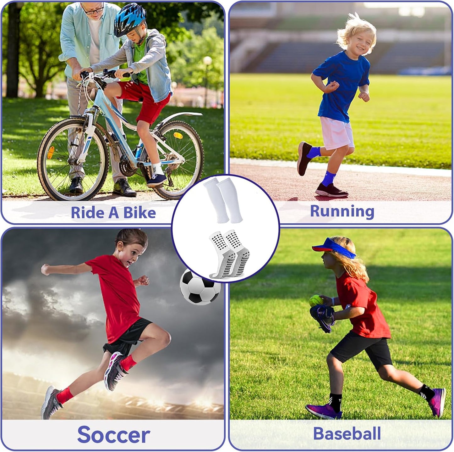 2 Set Kids Grip Soccer Socks with Shin Guard Sleeves Non Slip Soccer Leg Sleeve Socks for Boys Girls