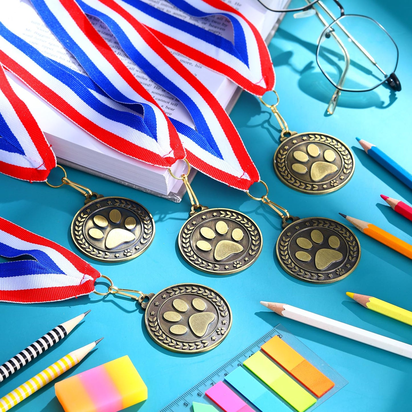 Quelay 30 Pcs 2'' Gold Medals for Awards,Winner Encourage Team Participation for Kids Adults Trophy Award Prize Gift Competitions Graduation Party(Paw Print Medals)