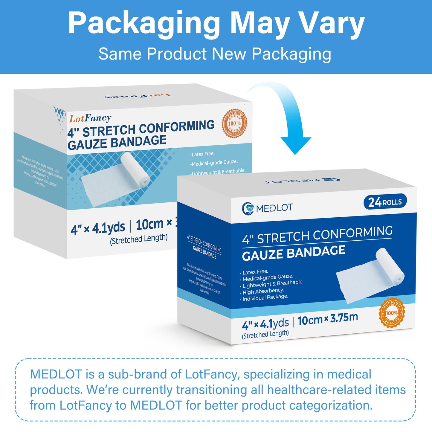 LotFancy Gauze Rolls, 24 Count, 4 Inch x 4.1 Yards, Rolled Gauze Wrap for Wounds, Conforming Stretch Bandage, Medical Supplies for First Aid