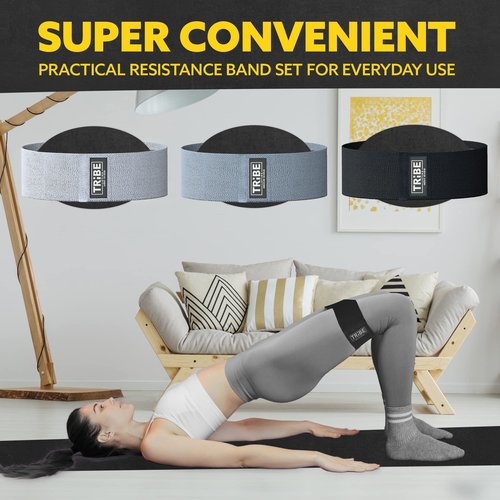 Tribe Lifting Fabric Resistance Bands for Exercise - Hip Bands for Working Out Legs, Glutes, Knees and Thighs for Men and Women - Cloth Circle Booty Bands for Physical Therapy (Gray)