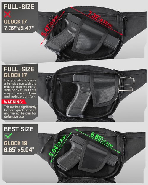 RXW Tactical Concealed Carry Fanny Pack, CCW Fanny Pack, Waist Bag for Men, Hip Bag Compact Belt Bag for Hiking, EDC Waist Pack(Adjustable Up to 60" Waist)