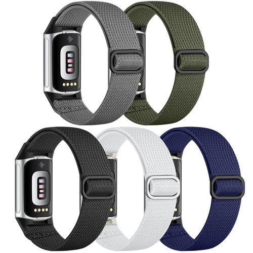 5 Pack Sport Nylon Band Compatible for Fitbit Charge 5/Charge 6 Bands Men Women, Comfortable Waterproof Fabric Elastic Bands for Fitbit Charge 5/Charge 6 Advanced Fitness Tracker
