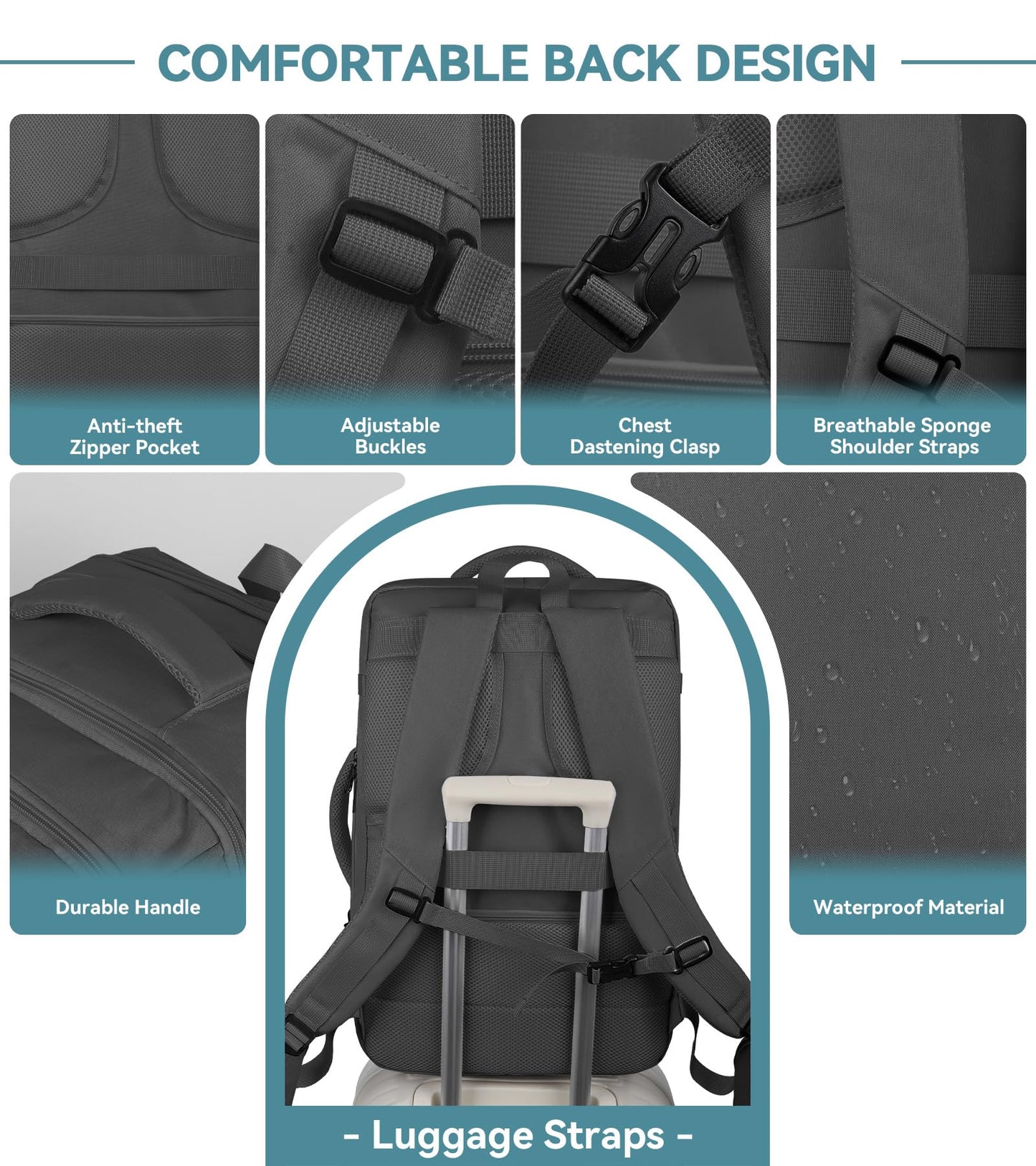 Travel Backpack, 50L Expandable Extra Large Laptop Backpack, Carry On Backpack Airline Approved Water Resistant Business Suitcase Daypack Bag Fits 17 Inch Laptops, Travel Gifts for Men Women, Black