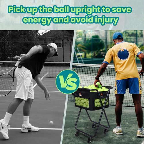 TurboStride Tennis Ball Hopper Cart with 4 Wheels – Foldable, Large Capacity Pickleball & Tennis Ball Collector for Court Training & Coaching