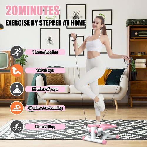 Twist Steppers for Exercise with Resistance Bands 330lbs Portable Exercise Equipment for Full Body Workout (Pink)