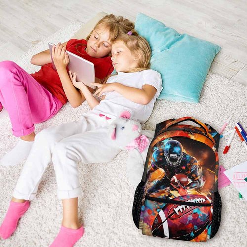 Homexzdiy Football School Backpack for Boys, Football Backpacks for Kids Students Age 6-18, Kids Bookbag for Primary, Middle High School, 17 Inch Large Capacity Schoolbag Supplies Gifts