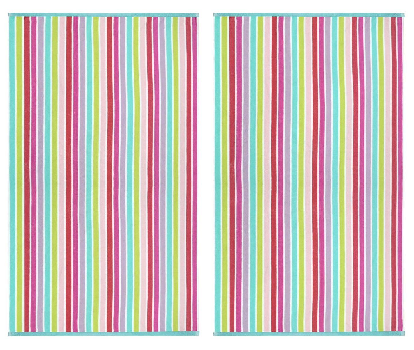COTTON CRAFT Oversized Beach Towel - 2 Pack XL 39 x 68 inches Big & Huge Beach Blanket Towel - 100% Cotton Dobby Terry Velour Stripe - Super Soft Luxury - Pool Picnic Bath - Pink Multi