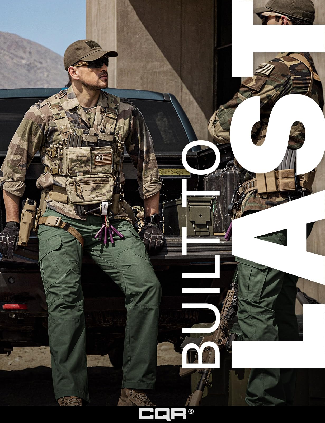 CQR Men's Tactical Pants, Water Resistant Ripstop Cargo Pants, Lightweight EDC Work Hiking Pants, Outdoor Apparel, Raider Mag Green Kelp, 40W x 30L