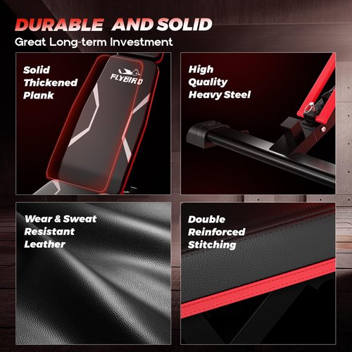 FLYBIRD Adjustable Weight Bench fits up to 6'5'', 750LBS for Full Body Workout Bench, 27LBS Sturdy Foldable bench press for Home Gym, 5X Stable lifting bench Incline Decline Flat Dumbbell Exercise