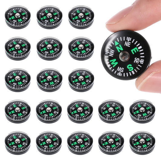 20PCS Compass Button Mini Pocket Hard Shell Liquid Filled Mini Small Button Compass for Kids Hiking Survival Watch Band Paracord Camping Outdoor Activities Accessory Size Dia. 20mm