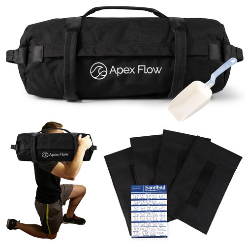 APEX FLOW Sandbags for Working Out – 1000D Nylon Weighted Training Bag with 4 Inner Sandbags, 8 Handles – Adjustable 40lb Sand Bag for Weight Training, Fitness, and Travel (Black)