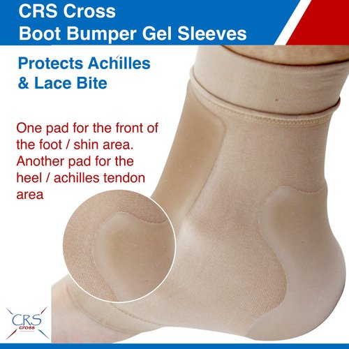 CRS Cross Boot Bumper Gel Sleeve. One Pair of Premium Padded Skate Socks to Cushion and Protect Achilles and Lace Bite. Two Gel Pads on each sleeve for Ice Skating and Hockey. (One Size Fits Most)
