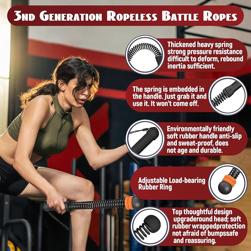 Ropeless Battle Ropes for Home Gym – Portable Cordless Training Rope (Black)