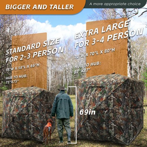 FUNHORUN Hunting Blind with Floor Mat, 360 Degree See Through Ground Blind with Carrying Bag, 3/4 Person Pop Up Camouflage Tent Portable Concealed Shelter