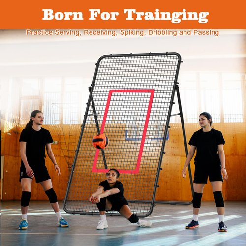 Adjustable Volleyball Rebounder Net 7x4 FT, Steel Frame & High-Tension PE Netting, Durable & Portable Volleyball Training Equipment Practice for Improving Volleying, Bumping, Spiking Skills (Black)