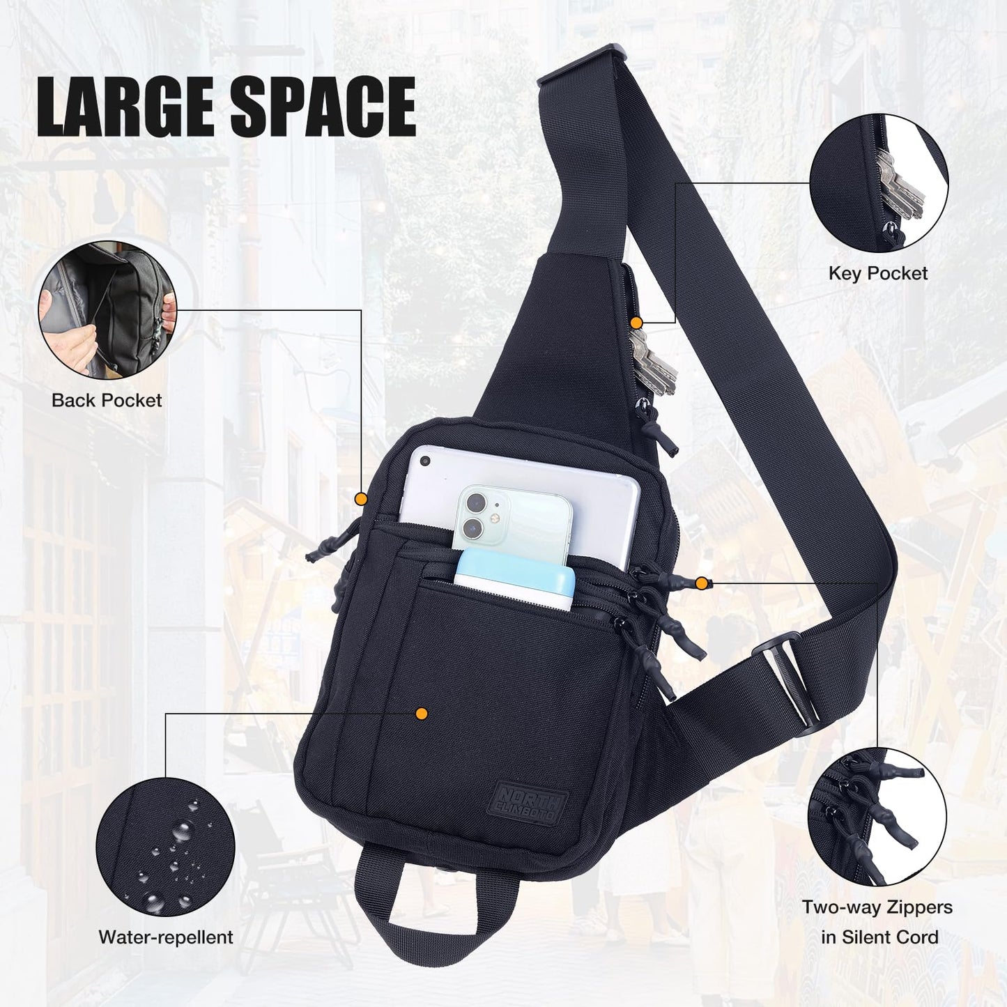 NorthClimbOtd Tactical Sling Chest Bag Concealed Carry Bags with Gun Holder EDC Shoulder Crossbody Casual pac (Black)