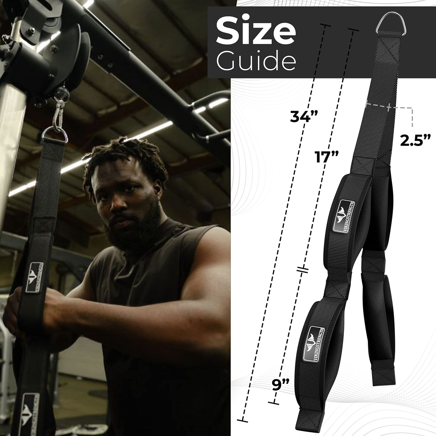 VIKINGSTRENGTH Patented Tricep Rope Cable Attachment - Enhanced Length for Maximum Muscle Engagement - Comfortable Anti-Slip Grip - Versatile for All Cable Machines + V-Strength Workout App