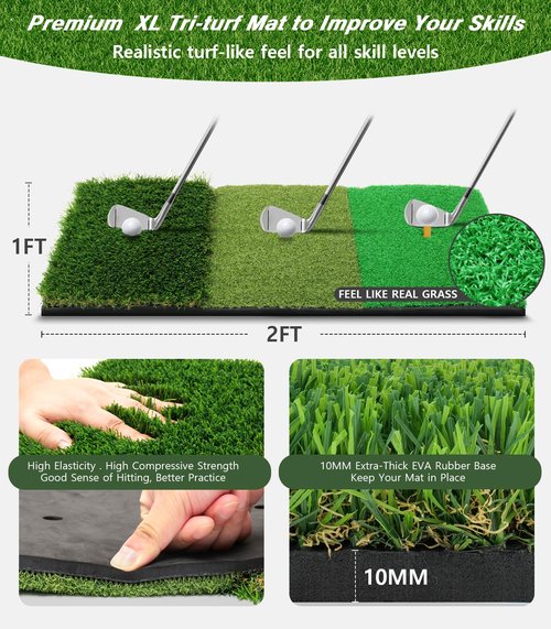 Golf Net, 10x7ft Golf Practice Net with Tri-Turf Golf Mat, All in 1 Home Golf Hitting Aid Nets for Backyard Driving Chipping Swing Training with Target/Mat/Balls/Tee/Bag - Gift for Men