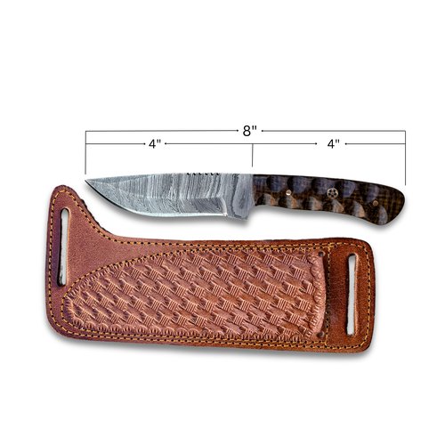 sami blades Handmade Damascus Hunting Knife, 8” Skinner Knife with 4” Fixed Blade & Micarta Handle, Full Tang Design with Leather Sheath for Hunting, Skinning and Outdoor Use