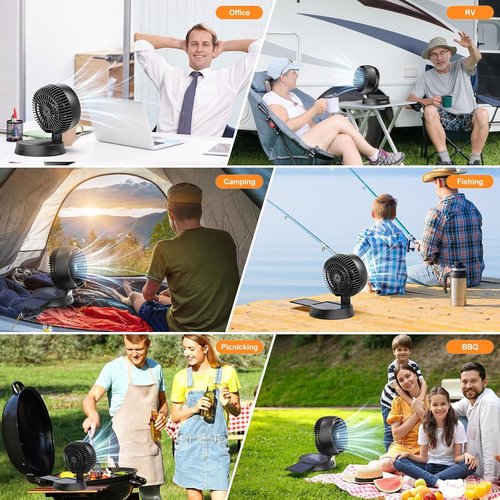Apatner Rechargeable Solar Fan Outdoor for Camping - 10400mAh Battery Operated Fans Solar Portable Tent Fan for Greenhouse,LED Lantern,4 Speeds with PowerBank for Car,Ship,Carnival