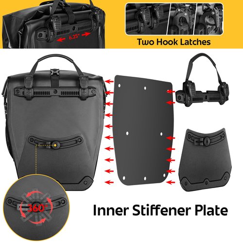 Smasrob Waterproof Bike Panniers, 30L Rear Bike Rack Bag with Multiple Pockets and Adjustable Clips, Bicycle Pannier Fits Most Bike Racks, Black (1 Bag)